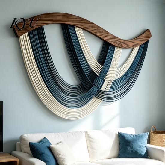 Woven Wall Hanging Large Tapestry for Bedroom Living Room, Boho Cotton Wavy Texture Rope Gradient Art Decor, Home Handmade Decor