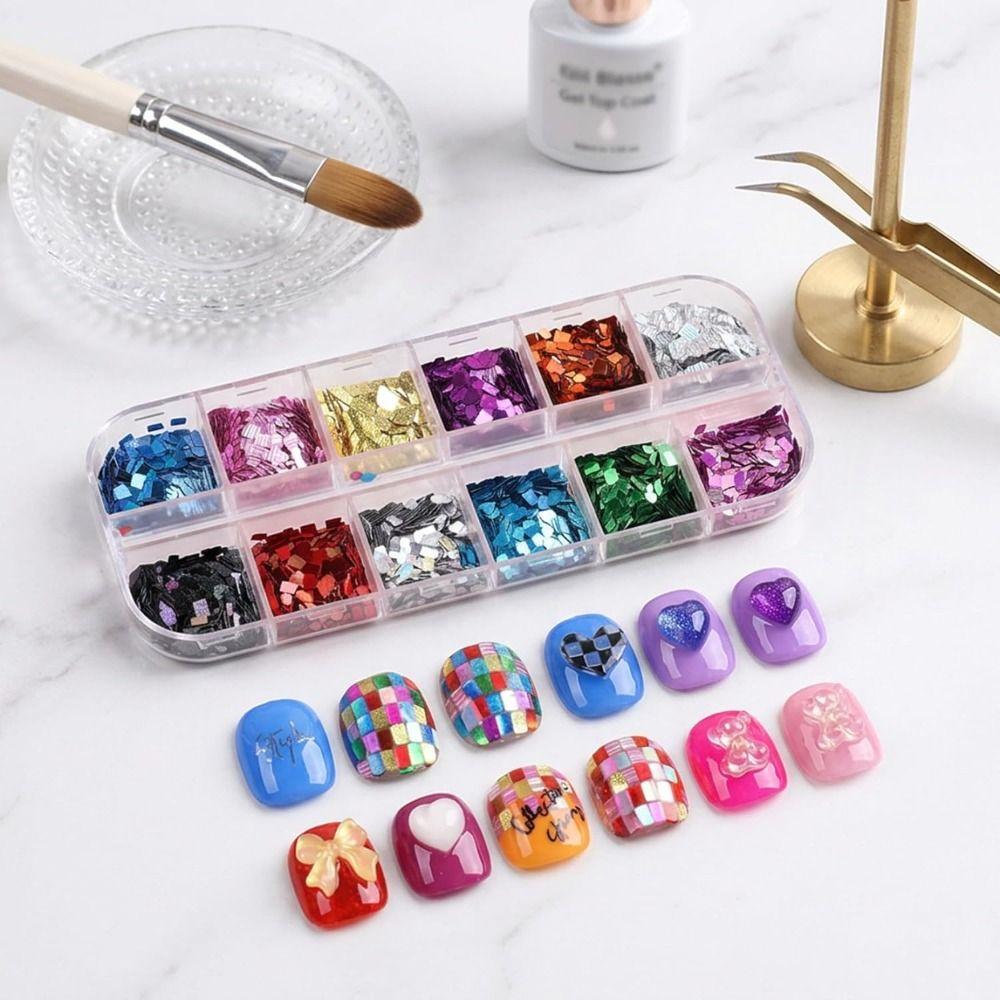 Laser Shiny Nail Glitter Flakes 12-Grid Nail Decoration Accessories French Manicure