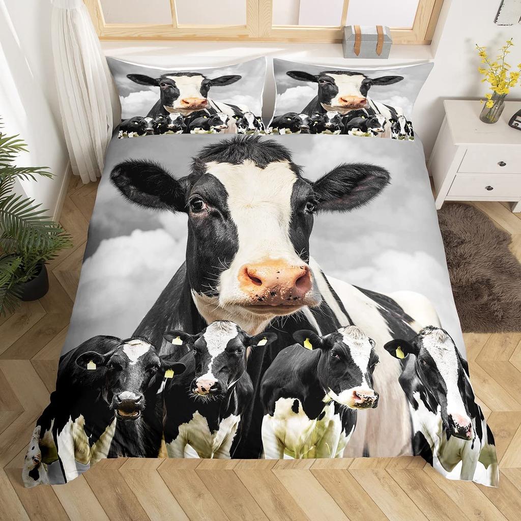 Milk Cow Wild Animals Pattern Duvet Cover Set King Queen Size Polyester Comforter Cover For Kid Girl Bedding Set With Pillowcase
