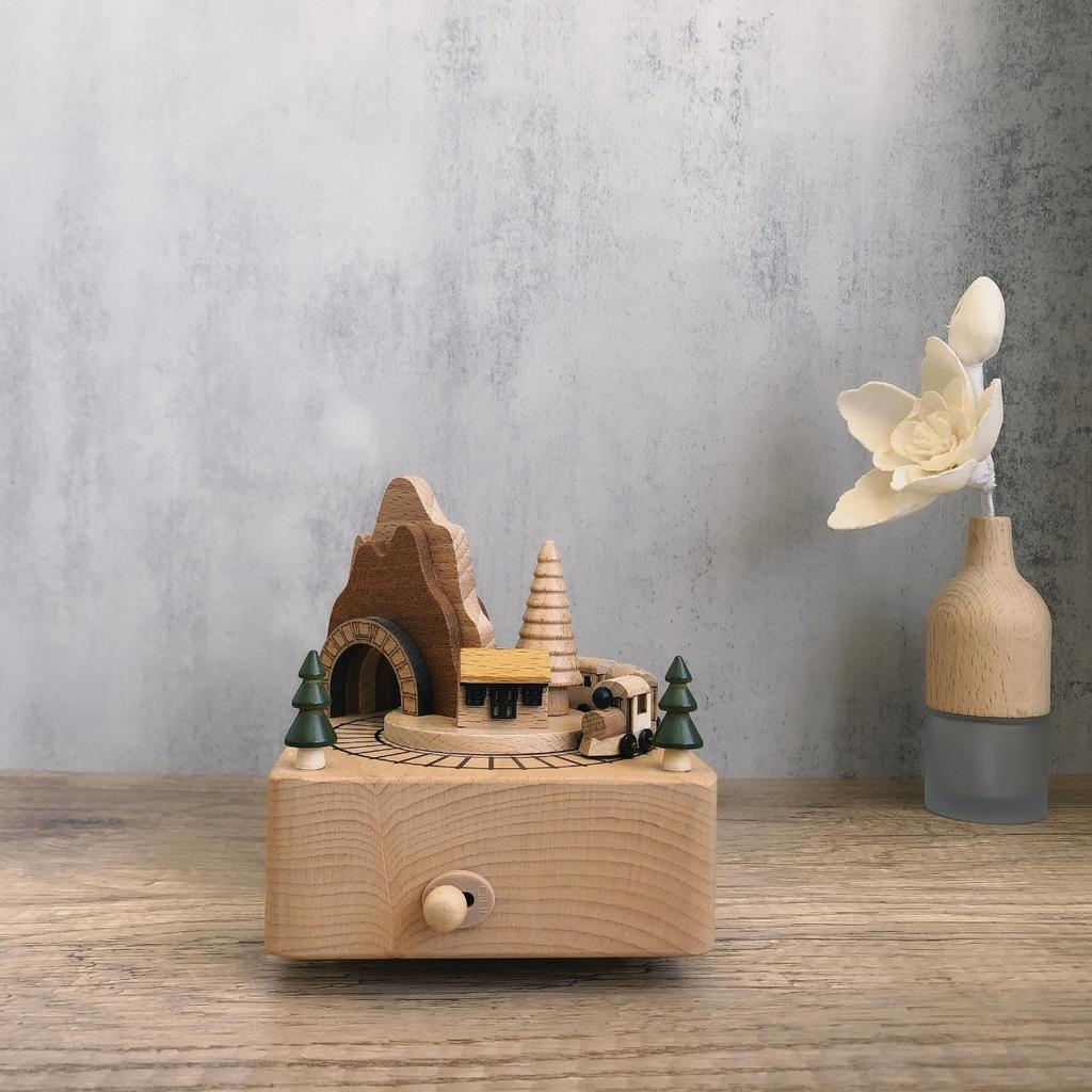 Handmade Wooden Rotating Music Box - Creative Christmas Gift, Desktop Decorative Craft with Musical Mechanism