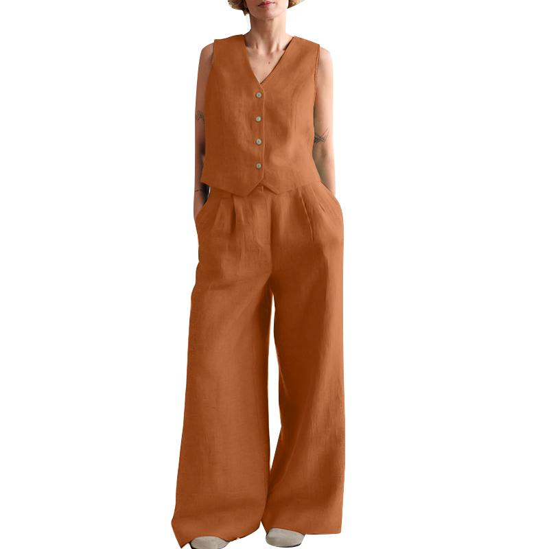 ZANZEA Женская блузка без рукавов и брюки, повседневные комплекты из двух предметов