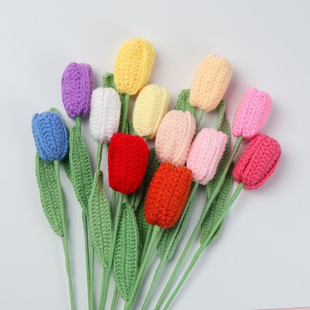 Hand-woven Crochet Bouquet Creative Finished Handmade Plant Knitted Tulips Flower Home Decor