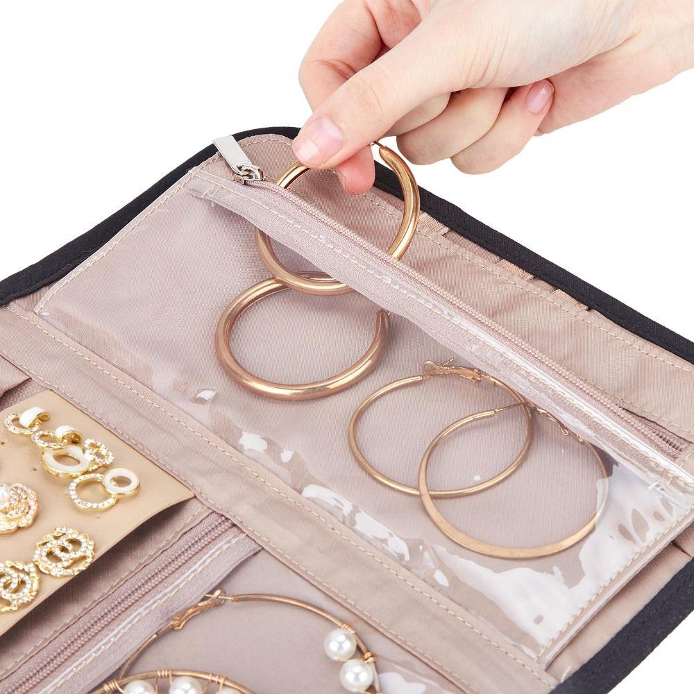 Foldable Jewellery Storage Bag with Zipper Jewelry Case  for Rings/Necklace/Earrings