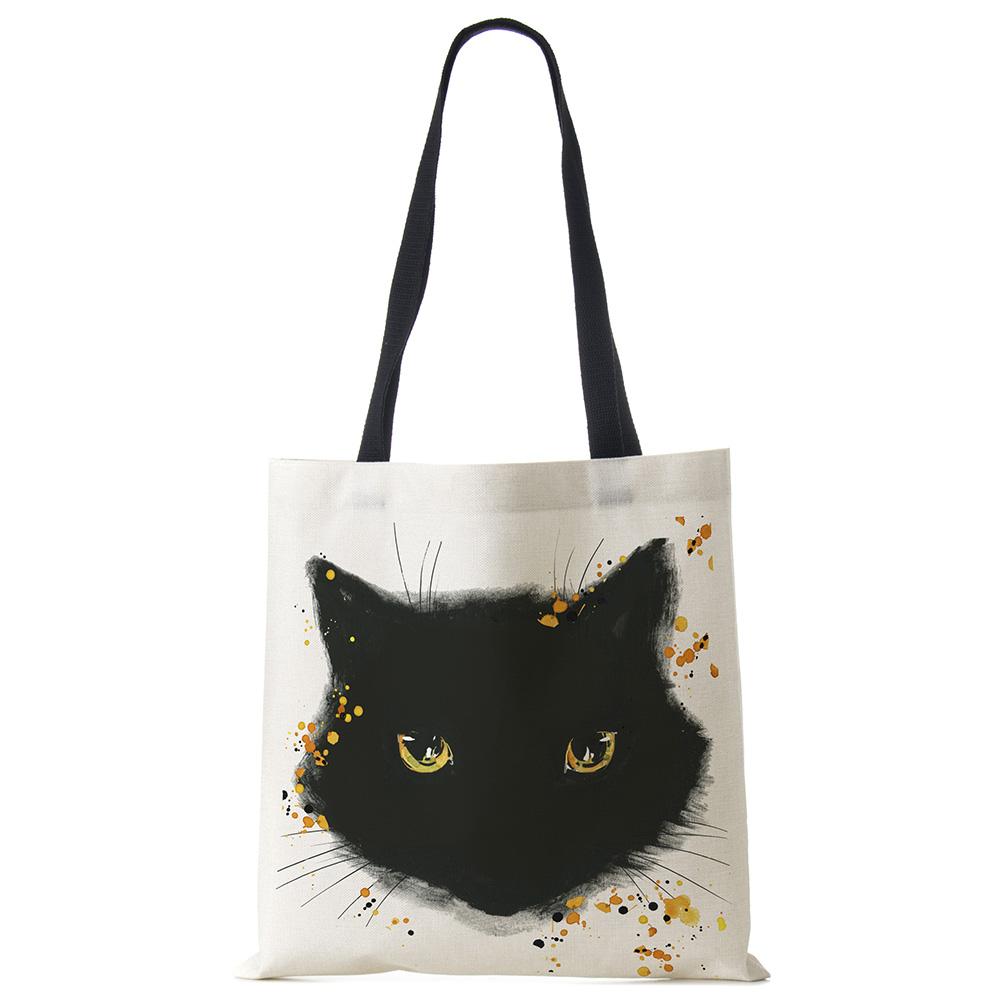 Персонализируйте Милый Акварельный Принт с Кошкой Женские Дизайнерские Холщовые Сумки Тканевые Эко Многоразовые Сумки-Шоперы Сумки на Плечо Школьная Сумка для Книг KTY
