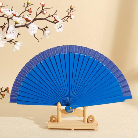 Solid Color Wooden Folding Fan Portable Summer Handheld Cooling Fan Decoration Dance Performance Props Party Costume Accessories