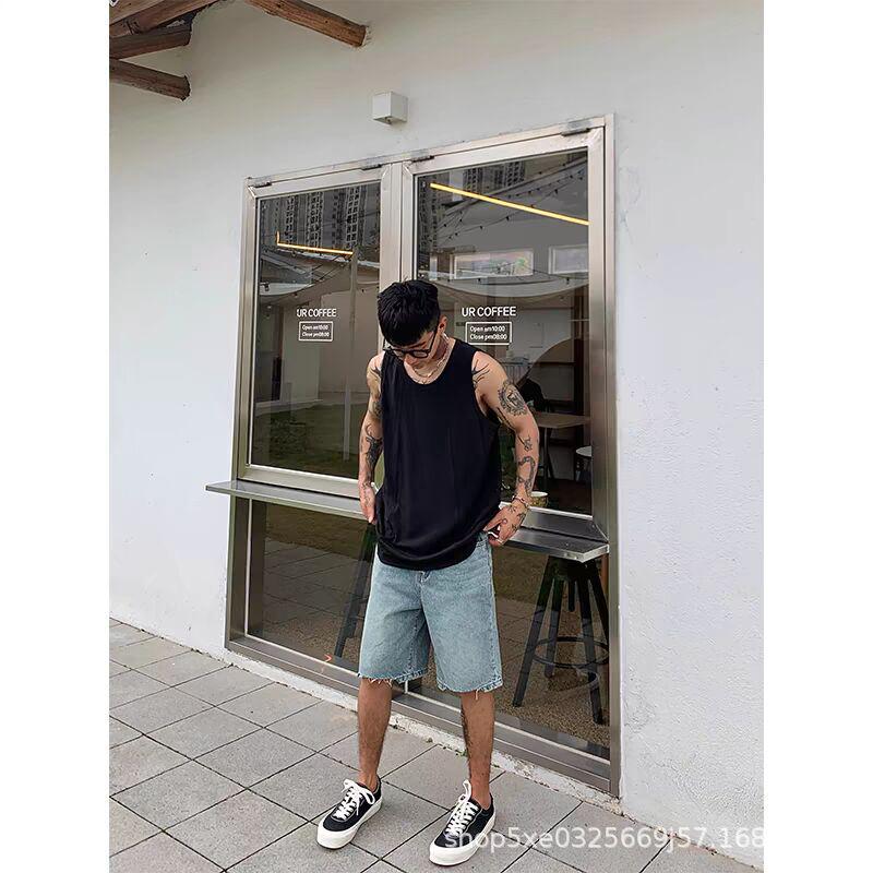 Мужская американская баскетбольная майка из ледяного шелка - U-образный вырез, без рукавов, свободный крой, рубчатая майка