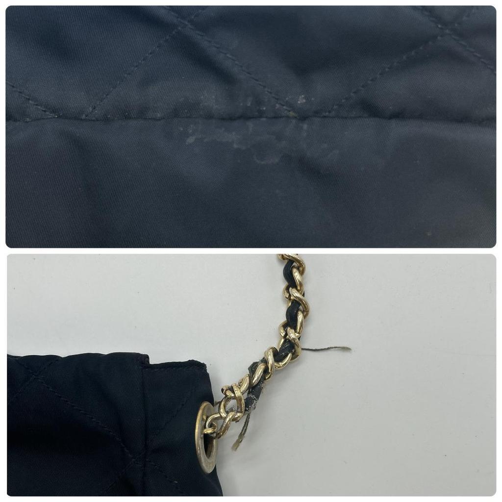 Prada Сумка на плечо Сумка-тоут На одном плечевом ремне Ткань Нейлон Стеганая Золотая цепь Треугольная металлическая пластина с логотипом Белая бирка