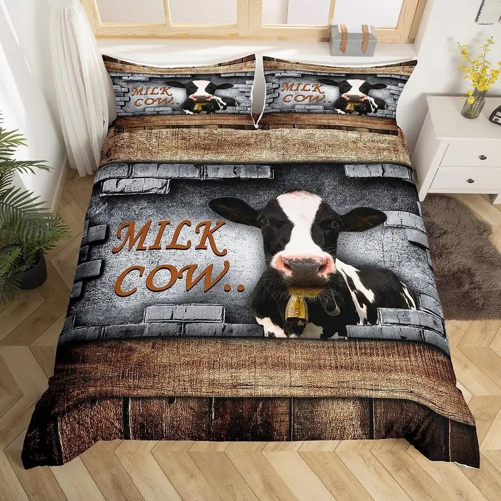 Cow Duvet Cover Collection King Microfiber Milk Cow And Yellow Sunflower Print Comforter Cover Cute Animal And Floral Theme Bedding Collection