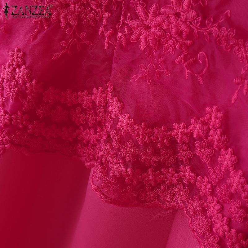 ZANZEA Женское летнее повседневное кружевное платье-футляр с коротким рукавом в стиле пэчворк