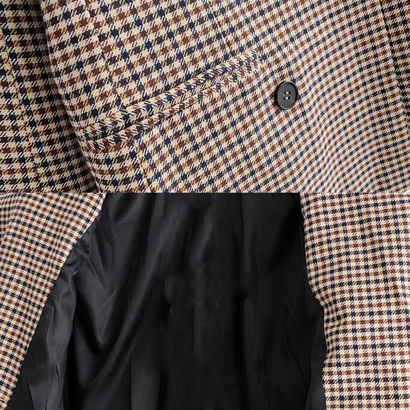 Женский клетчатый пиджак, весеннее двубортное пальто в клетку с длинным рукавом, формальный пиджак, костюм, женская верхняя одежда