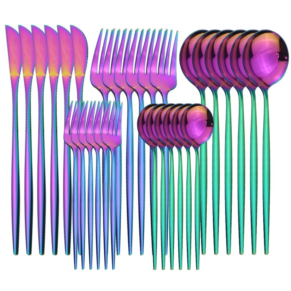 30 шт./6 компл. столовая посуда золотые ножи вилка десерт кофейные чайные ложки ложки набор столового серебра столовые приборы из нержавеющей стали кухонная посуда