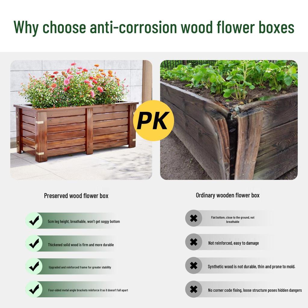 Carbonized Anti-Corrosion Rectangular Wood Planter Box for Balcony & Courtyard