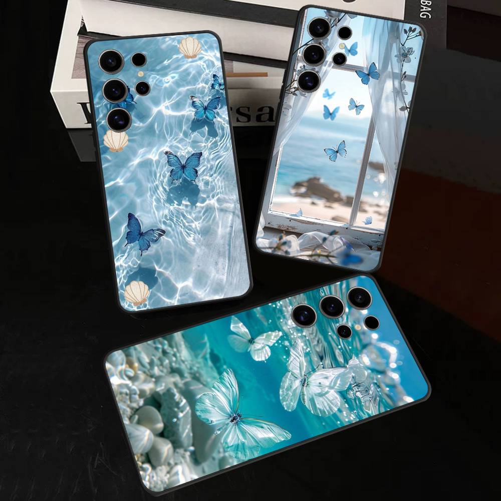 Blue Butterfly Ocean Waves Case For Samsung Galaxy Case S25 S23 S22 S21 S30 S20 S10 Ultra Plus FE TPU Soft Cover
