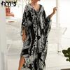 Женская мода отпуск лето весна черно-белые листья принт с длинным рукавом v-образным вырезом повседневные платья