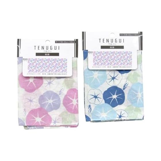 Mode Dela Casa Tenugui Hand Towel, Morning Glory, Japanese Style, Blue/Pink, Single Piece (Pink)