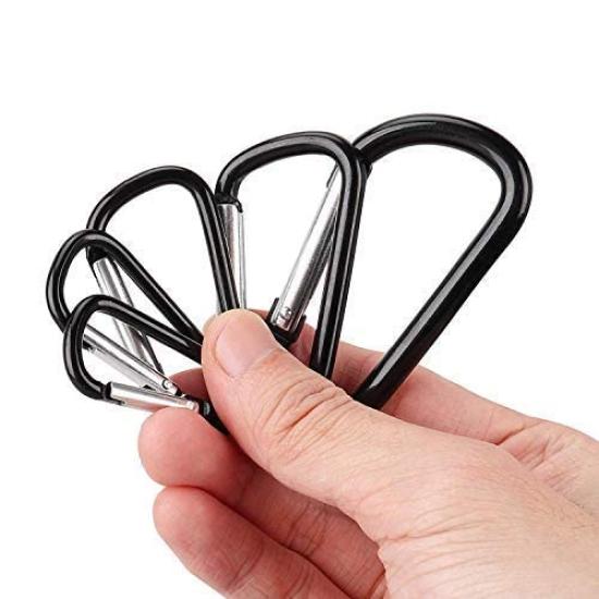 TEMLUM Aluminum Alloy Carabiner Set of Stylish Keychains for Outdoor and Pet 5 Sizes Available D-Ring 10, Black, Ultra-Lightweight, Activities,