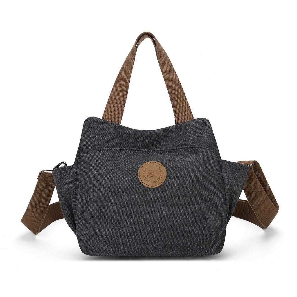 Vintage Canvas Shoulder Bag For Women With Zipper Pockets And Retro Style For Daily Use