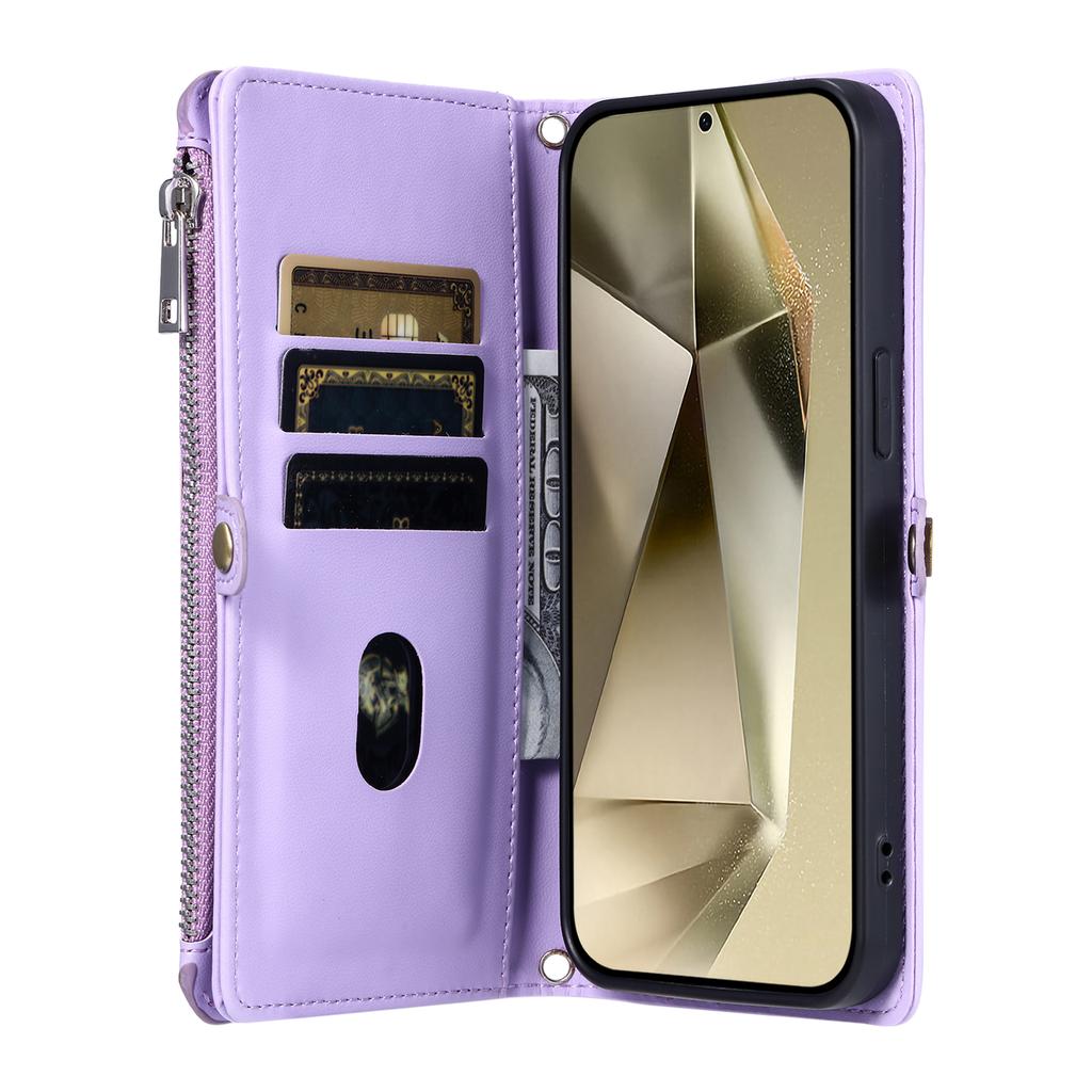 015 Style For Samsung Galaxy A54 5G Case Zipper Pocket Card Slots Leather Phone Cover with Straps