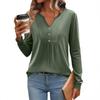 Women's Fashionable Casual V-neck Blouse Button Long-sleeved Pullover T-shirt Top