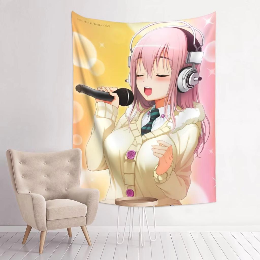 Тканевое панно с аниме-персонажем Super Sonico, настенное украшение в богемном хиппи-стиле, кавайный декор для общежития, спальни