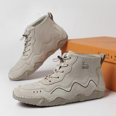 Женские теплые кожаные хлопковые туфли больших размеров с высоким берцем, износостойкие повседневные туфли для активного отдыха