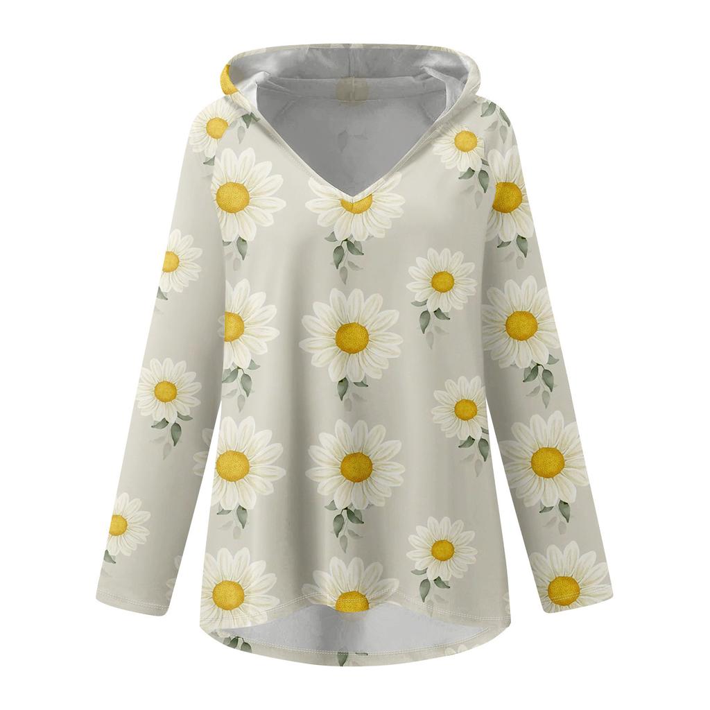 Женские свободные топы с V-образным вырезом и капюшоном с длинными рукавами, повседневные топы, домашние пижамы для отдыха, топы