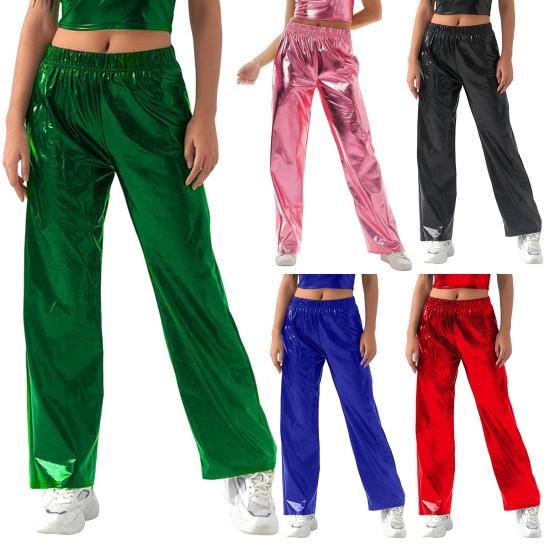 Женские и мужские повседневные брюки средней посадки с эластичной резинкой на талии, прямые длинные брюки из искусственной кожи, свободные брюки