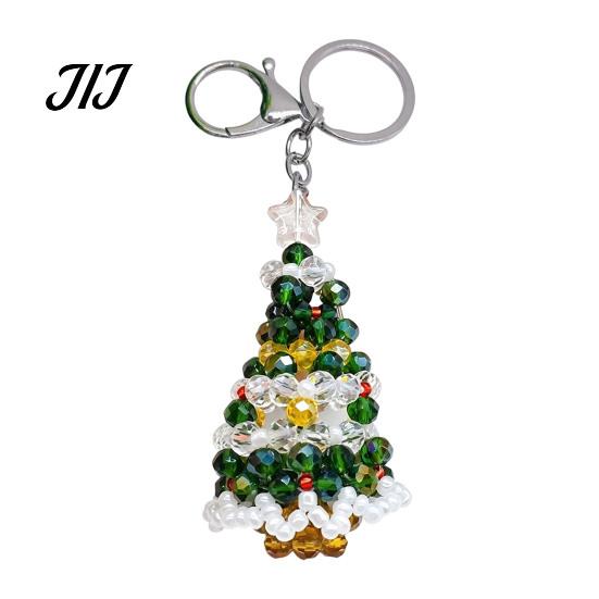 Decorative Handbag Charms Handmade Christmas Beaded Keychain, Xmas Tree Wreath Gift Box Bell Key Ring Santa Keyring, Backpack Hanging Decor for Party