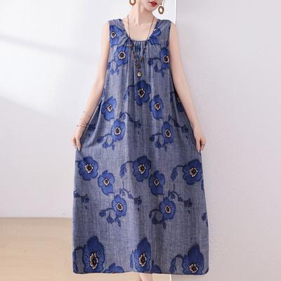 Элегантное женское летнее платье свободного покроя без рукавов больших размеров повседневные платья винтажная одежда