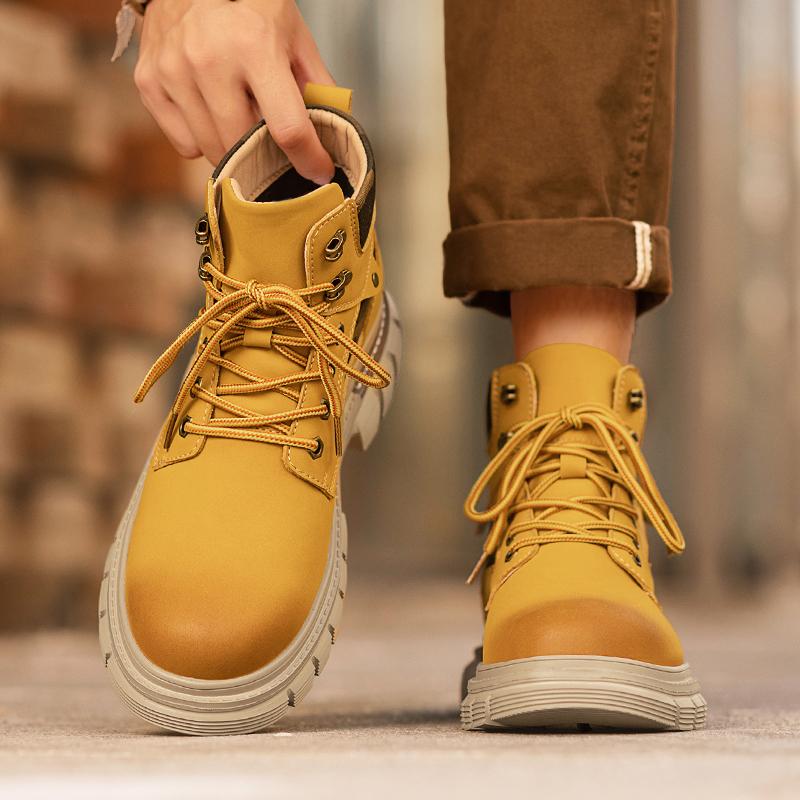 Ретро мужские ботильоны Водонепроницаемые повседневные кожаные ботинки Высокие ботинки для мужчин Нескользящие рабочие ботинки