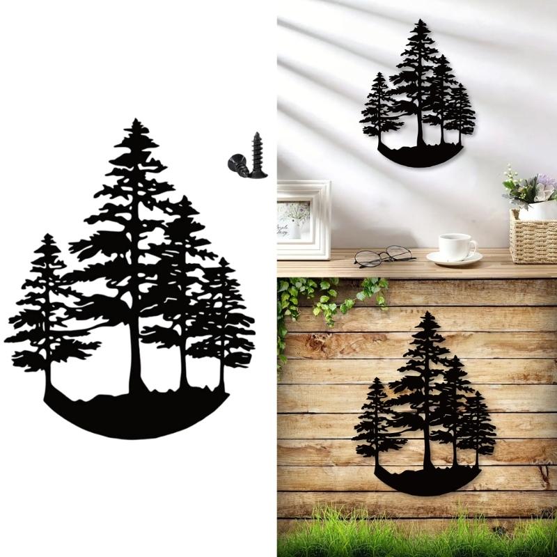 Black Metal Tree Decors Stylishs Iron Wall Plaques Wall Sign for Indoor and Outdoor Use Wall Decorations 23.4x30cm