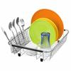 SANNO Expandable Wire Dish Drainer, Sliding Dish Drainer, Dish Drainer Rack, Kitchen Rack, Dish Holder with Cutlery Holder, Stainless Steel