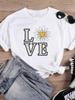 (Asian Size) Women's Top Love Letter Flower Style Cute T Clothing Casual Fashion Print Female Casual Graphic Tee Short Sleeve T-shirts
