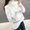Women Fashion Half Turtleneck Basic Sweater Autumn Loose Casual Cashmere Knitting Pullovers Vintage Print Knitwear