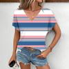 Fashion Stripe Print 2024 Summer Large Daily Comfortable T-shirt Vibrant Street Leisure Women's V-neck Short Sleeved Top