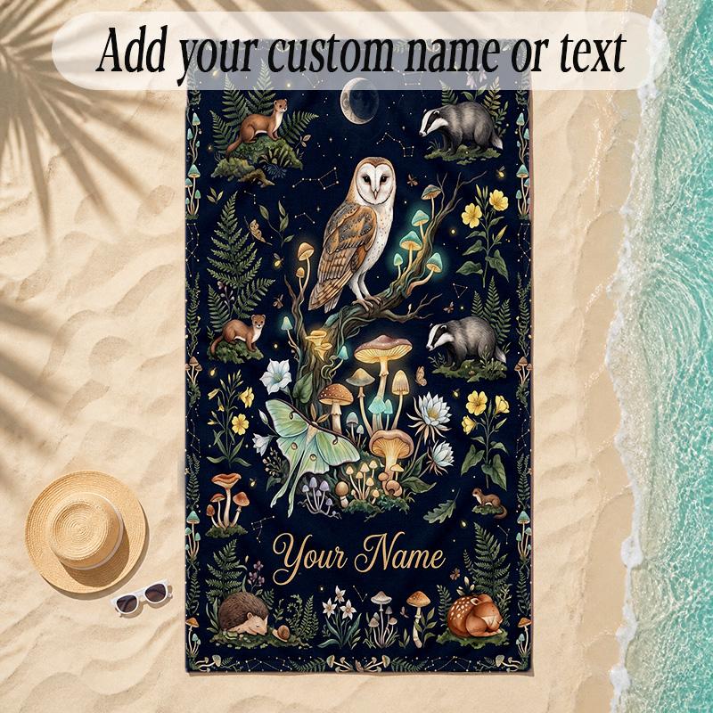 Forest Theme Soft Beach Towel Personalized Custom Name Text Towel Portable for Beach Pool Travel