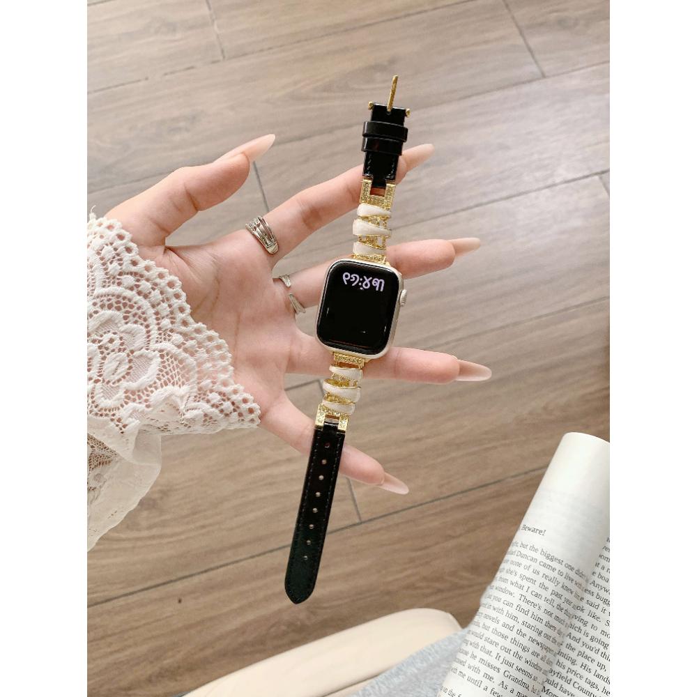 Женский металлический кожаный ремешок для Apple Watch Series Ultra 11/10/9/8/7 SE Комбинированный кожаный ремешок для 38 40/41/42/44/45/46/49 мм Запасной браслет