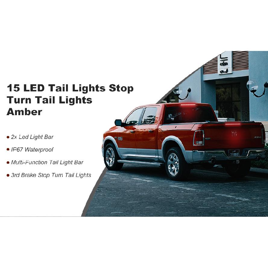 2PCS New 12-24V 15LED Tail Rear Lamp for Trailer Truck Lorry Pickup-Brake/Stop/Turn Lights Light Bar Strip Back Up Lights 1