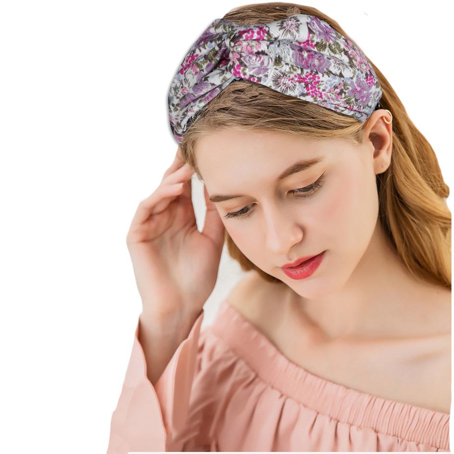 DX~~~ New Wide Brimmed Crossover Headband Lady's Bohemian Print Knitted Headband Sweat-wicking Bandana Sports Yoga Headband