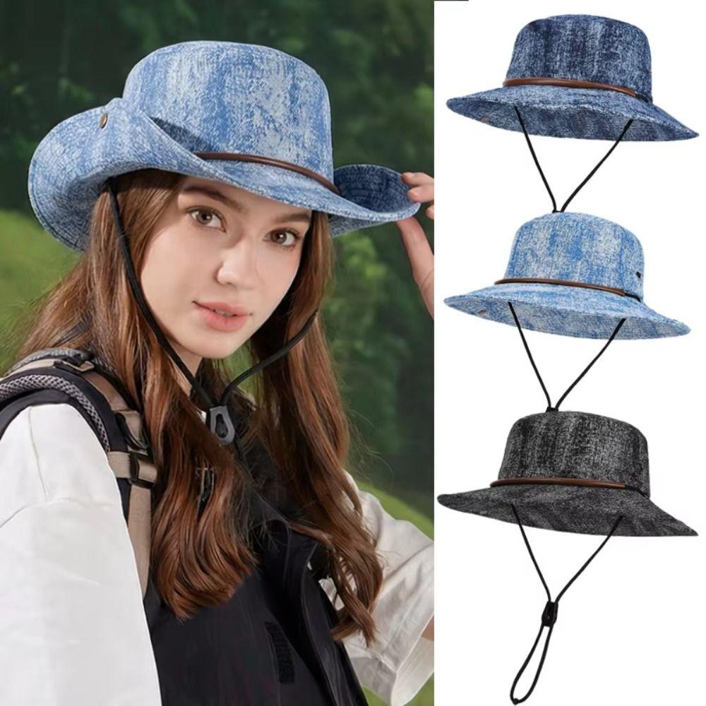 Big Eaved Bucket Hat Washed Denim Sun Cap Casual Travel Hats Four Seasons