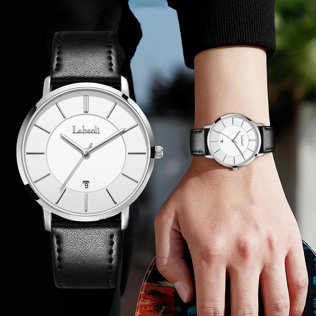 Простые модные повседневные деловые часы с японским кварцевым механизмом, циферблатом 40 мм, ремешком из натуральной кожи, серебристым корпусом, белые, мужские, ультратонкие, 6,5 мм