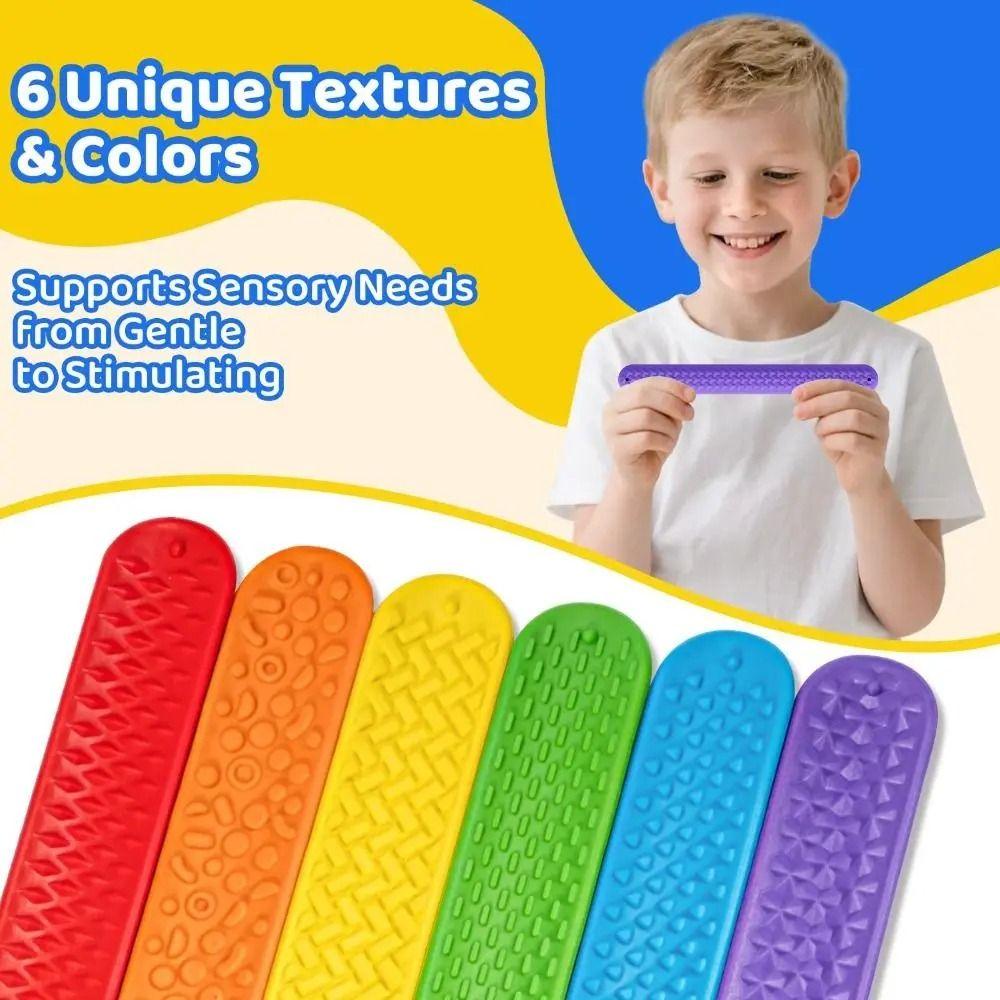 6pcs Surface Sensory Textured Wristbands Wearable Design Childs Slap Band Toy  Travel Must Haves