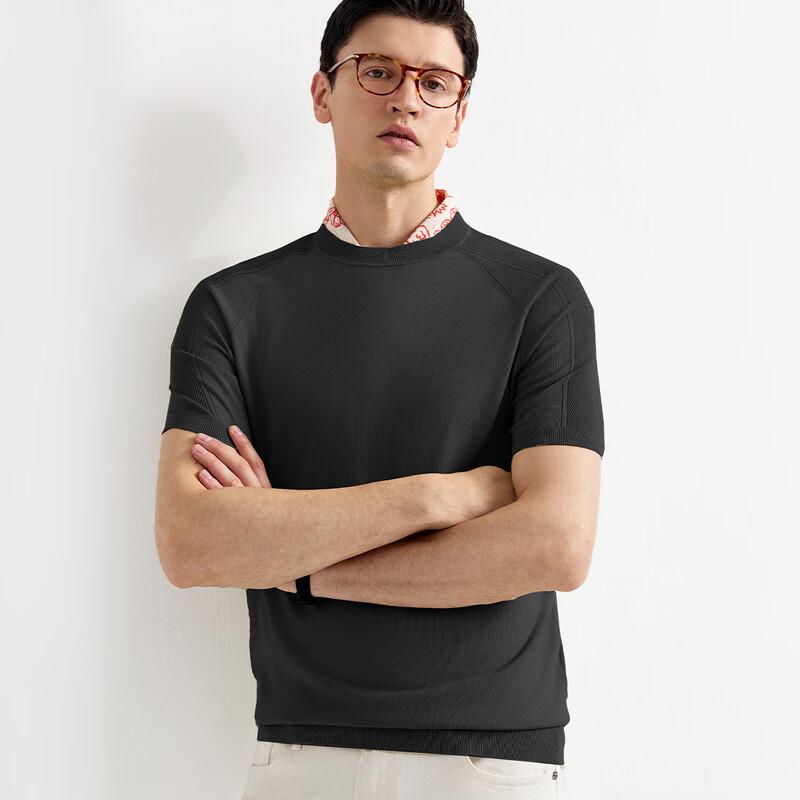 Zhuangji Men's Light Luxury Mulberry Silk Blend Round Neck T-Shirt