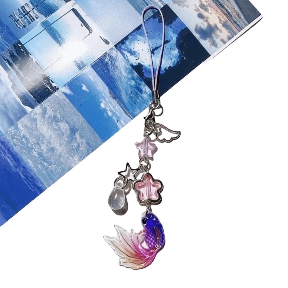 Simulation Fish Mobile Phone Chain Crystal Beads Beaded Keyring Keychain Charms Festival
