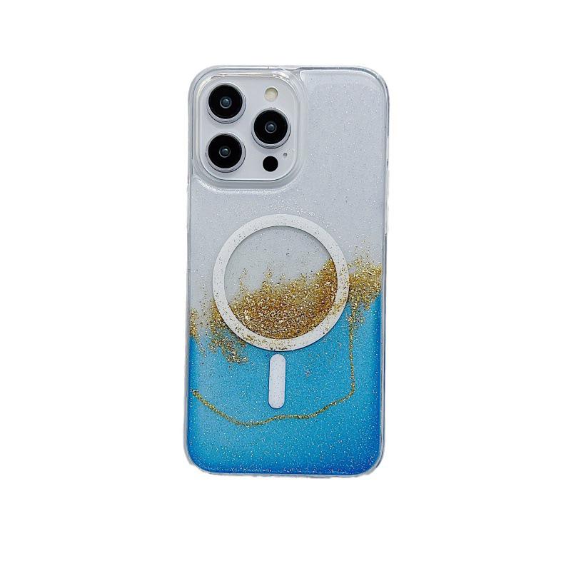 Чехол iPhone15ProMax/14pro/13/12 прозрачный TPU с клеем Quicksand Gold Foil на магнитной присоске