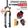 NANLIO X7 PRO Пружинно-воздушная вилка для горного велосипеда 26 27.5 29 дюймов Ход 120 140 мм Регулировка отскока Металлические втулки Черно-золотая вилка для велосипеда