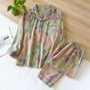 Japanese Spring and Autumn New Women's Pajama Set 100% Cotton Vintage Long Sleeved Pants Two Piece Set for Home Furnishings