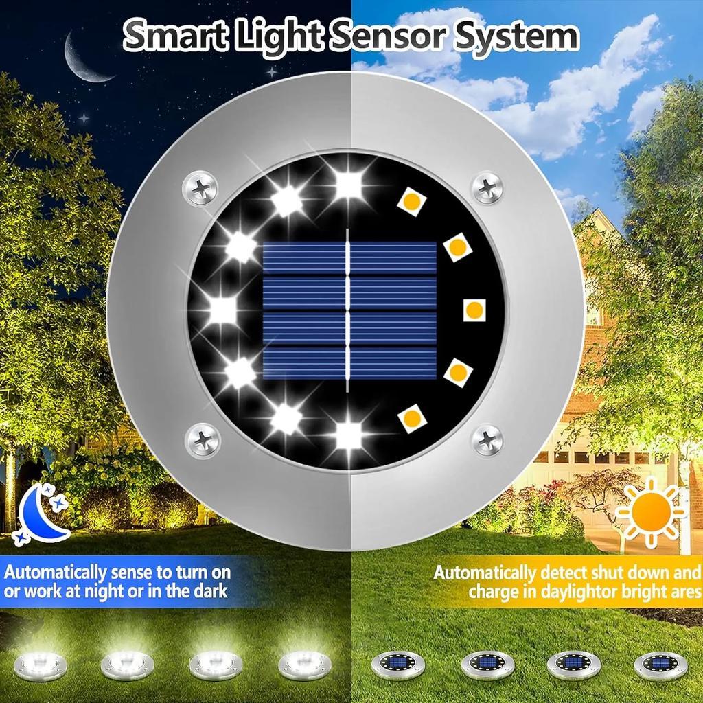 Solar Ground Lights Outdoor Decoration, 8/20LED Solar Garden Lights Waterproof, Solar Disk Lights for Yard, Pathway, Lawn, Patio