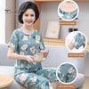 2 шт./компл. женский пижамный комплект среднего возраста с круглым вырезом и цветочным принтом, с коротким рукавом, эластичной резинкой на талии, плиссированные, свободные, тонкие, с широкими штанинами, мягкая одежда для сна для мамы, бабушки, топ