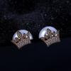 925 Silver Pin Studs Gold Color Mosaic Cubic Zirconia Crown Pearl Double Side Earrings Jewelry For Women